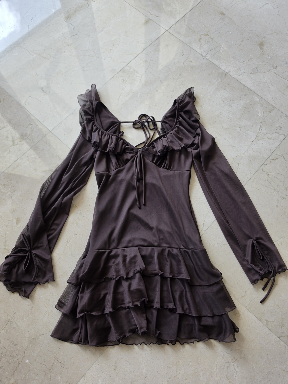 Altar'd State Skye Mesh Chocolate  Mini Dress